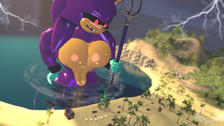 anthro beach beach_chair beach_towel big_butt big_muscles big_pecs boat butt fangs hand_on_hip lightning_bolt looking_down macro male melee_weapon muscular muscular_male palm_tree pecs plant polearm sea smug_grin sonic.exe_(series) teeth thunderstorm towel tree trident vehicle water watercraft weapon wet wet_body angelic_endowment sega sonic.exe_(creepypasta) sonic_the_hedgehog_(series) jadex_(stonehedgeart) deity eulipotyphlan hedgehog mammal 16:9 3d_(artwork) digital_media_(artwork) hi_res source_filmmaker_(artwork) widescreen
