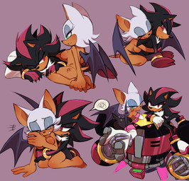 anklet anthro big_breasts bodysuit boots bracelet breasts chest_tuft clothing featureless_breasts feet female footwear gloves group handwear jewelry lying_on_another male male/female nude pillow shoes skinsuit sleeping stripes tight_clothing trio tuft wings benshir125 sega sonic_the_hedgehog_(series) e-123_omega rouge_the_bat shadow_the_hedgehog bat eulipotyphlan hedgehog mammal hi_res