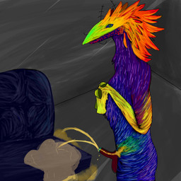 anthro balls bodily_fluids detailed_background embarrassed erection furniture genital_fluids genitals humanoid_genitalia humanoid_penis male nude peeing peeing_on_furniture penis solo standing toony urine urine_stream jaxxyboyy 1:1 hi_res