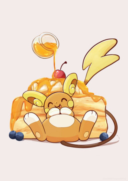 ambiguous_gender anthro blueberry_(fruit) cherry eyes_closed featureless_crotch food fruit happy honey_(food) pancake pawpads paws plant simple_background sitting solo spread_legs spreading tail tongue tongue_out raaaichupudding nintendo pokemon alolan_form alolan_raichu generation_7_pokemon pokemon_(species) regional_form_(pokemon) 2026 absurd_res hi_res
