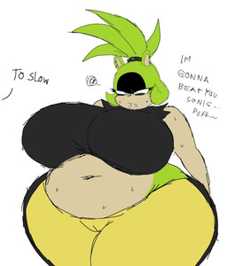 angry anthro belly big_breasts biped blue_eyes bodily_fluids breasts camel_toe clenched_teeth clothing crop_top ear_piercing emanata female frown frustrated frustration_cloud green_hair hair huge_breasts huge_hips huge_thighs hyper hyper_hips mocking name_drop narrowed_eyes navel obese obese_anthro obese_female offscreen_character overweight overweight_anthro overweight_female piercing sharp_teeth shirt simple_background solo standing sweat sweaty_arms sweaty_belly talking_to_another teeth text thick_thighs three-quarter_view tied_hair topwear white_background wide_hips momijizx idw_publishing sega sonic_the_hedgehog_(comics) sonic_the_hedgehog_(idw) sonic_the_hedgehog_(series) surge_the_tenrec afrosoricid mammal tenrec 2024 digital_drawing_(artwork) digital_media_(artwork) english_text hi_res portrait sketch three-quarter_portrait