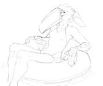 anthro beak beverage breasts clothed clothing drinking female one-piece_swimsuit partially_submerged simple_background sitting small_breasts solo swim_ring swimwear water wetchop mythology mira_(wetchop) aracari avian bird felid gryphon hybrid leopard mammal mythological_avian mythological_creature pantherine toucan monochrome sketch