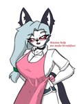 anthro apron big_breasts blush breasts clothing english_text female helluva_boss hi_res loona_(helluva_boss) pace-maker solo text