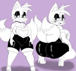 2_tails anthro big_breasts big_butt breasts butt cleavage clothed clothing cosplay crossgender crouching female heart_clothing heart_symbol mtf_crossgender multi_tail solo tail tight_clothing darky sega sonic_the_hedgehog_(series) miles_prower rouge_the_bat canid canine fox mammal 2021 digital_media_(artwork) full-length_portrait hi_res multiple_images portrait