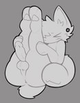 anthro balls ear_piercing embarrassed genitals male non_color nude penis piercing presenting shy solo tail tail_mouth unusual_anatomy unusual_tail purrmaxxing iris_(purrmaxxing) domestic_cat felid feline felis mammal hi_res monochrome