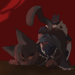 anthro black_body black_fur blush bodily_fluids clothing duo fellatio fur maid_uniform male oral penile sex tears uniform rookiewaffle cult_of_the_lamb massive_monster_(studio) lamb_(cult_of_the_lamb) narinder red_crown_(cult_of_the_lamb) bovid caprine domestic_cat felid feline felis mammal sheep 1:1 hi_res