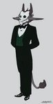 anthro black_tie_(suit) bone bottomwear bow_tie butler clothed clothing coat dress_shirt footwear formal formal_clothing formal_wear gentleman horn male pants shirt shoes skull skull_head solo suit tail tail_tuft tailcoat topwear tuft vest papyreit basil_(papyreit) demon hi_res