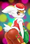 anthro blush breasts butt christmas_clothing clothing female holidays looking_at_viewer solo thick_thighs white_body fullfolka christmas nintendo pokemon cinderace generation_8_pokemon pokemon_(species) hi_res