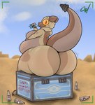 anthro belly big_butt bodily_fluids butt desert drinking fluffy leg_markings male markings nuka-cola nuka-cola_quantum overweight raised_tail rear_view sitting solo sweat tail thick_thighs thigh_markings wobbling wrongcable fallout microsoft spades_(raptormocha) canid canine canis coyote mammal night_stalker_(fallout) pit_viper rattlesnake reptile scalie snake viper absurd_res hi_res