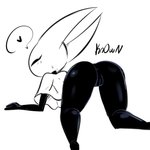 1:1 all_fours anthro anus arthropod big_butt bottomless butt clothed clothing eyes_closed featureless_(disambiguation) female genitals heart_symbol hi_res hollow_knight hornet_(hollow_knight) monochrome oopsynsfw pussy rear_view solo team_cherry