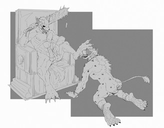 abs all_fours anal anal_penetration anthro balls bandage bdsm biceps bondage bone bound butt chair claws collar cuff_(restraint) dildo duo erection fangs feet foot_fetish foot_focus foot_lick foot_play fur furniture genitals hair handcuffs horn licking long_tongue male male/male male_penetrated metal_cuffs muscular muscular_anthro muscular_male nipples nude open_mouth paws penetration penis raised_paw restraints sex sex_toy sex_toy_insertion simple_background sitting skull skull_head slave slim smile soles spread_legs spreading submissive tail teeth throne toes tongue tongue_out weapon ssseeesss canid canine canis demon hyena mammal spotted_hyena wolf digital_media_(artwork) hi_res monochrome sketch