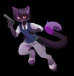 5_fingers anthro biped black_body black_fur black_hair clothed clothing dipstick_ears dipstick_tail ear_markings fingers fur gun hair holding_gun holding_object holding_ranged_weapon holding_weapon inner_ear_fluff kemono male markings multicolored_ears necktie ranged_weapon simple_background solo tail tail_markings transparent_background tuft weapon whiskers harucchi domestic_cat felid feline felis mammal absurd_res alpha_channel hi_res