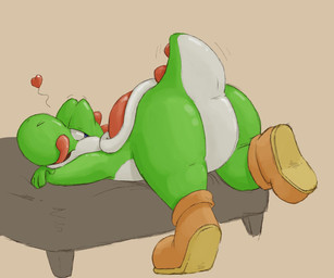 ambiguous_gender anthro bedroom_eyes butt butt_focus clothing featureless_crotch footwear green_body green_skin half-closed_eyes looking_back lying monobutt narrowed_eyes null on_front one_eye_closed presenting presenting_hindquarters seductive simple_background solo tongue tongue_out wink aftermoles mario_bros nintendo green_yoshi yoshi 2019 hi_res