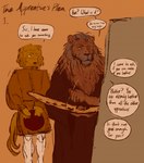 age_difference anthro dialogue duo male male/male master_and_disciple painter painters_cap size_difference text the_apprentice's_plea boypretties barbary_lion bird_dog canid canine canis domestic_dog felid hunting_dog lion mammal pantherine spaniel comic english_text hi_res
