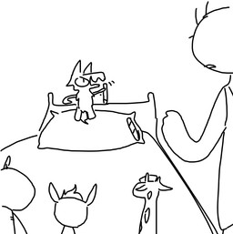 bed clothed clothing female furniture male pencil_(object) plushie simple_background the_weaver toybox_pals anon colt_(weaver) mr._wolf_(toybox_pals) nurse_giraffe_(toybox_pals) princess_hippo_(toybox_pals) canid canine canis common_hippopotamus equid equine giraffe giraffid hippopotamid horse human mammal wolf black_and_white comic monochrome