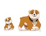 2021 aged_up black_collar black_nose bulldog canid canine canis collar digital_media_(artwork) domestic_dog duo english_bulldog feral fur hi_res krossan_(artist) looking_at_viewer male mammal mastiff molosser multicolored_body multicolored_fur nickelodeon paw_patrol paws quadruped rubble_(paw_patrol) simple_background smile tan_body tan_fur two_tone_body two_tone_fur white_background white_body white_fur young young_feral