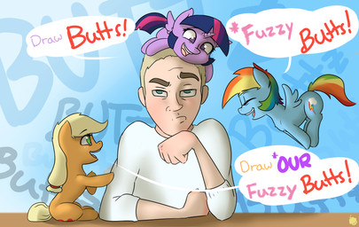 blonde_hair blue_body blue_feathers blue_fur cutie_mark dialogue eyes_closed feathered_wings feathers female feral freckles fur green_eyes group grumpy hair happy horn male multicolored_hair multicolored_tail open_mouth orange_body orange_fur purple_body purple_eyes purple_fur purple_hair rainbow_hair rainbow_tail tail text two_tone_hair wings conditional_dnp pudgeruffian friendship_is_magic hasbro my_little_pony mythology applejack_(mlp) rainbow_dash_(mlp) twilight_sparkle_(mlp) earth_pony equid equine horse human mammal mythological_creature mythological_equine pegasus pony winged_unicorn 2015 digital_media_(artwork) english_text hi_res