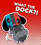 4_fingers ambiguous_gender anthro fingers floppy_ears hand_on_face open_mouth short_stack solo text thick_thighs joaoppereiraus nintendo nintendo_switch switch_dog switchy_(joaoppereiraus) animate_inanimate canid mammal 2020 digital_media_(artwork) english_text hi_res signature