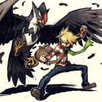 bag beak duo feral male scarf simple_background white_background may_dog nintendo pokemon avian bird generation_4_pokemon human mammal pokemon_(species) staraptor 1:1 low_res