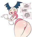 2023 big_breasts big_butt blush blush_lines breasts butt crossgender dialogue english_text female generation_1_pokemon hi_res humanoid mr._mime nintendo not_furry pokemon pokemon_(species) saltyxodium side_boob simple_background solo speech_bubble star_eyes teeth text tongue white_background