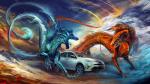 blue_body blue_eyes blue_hair blue_scales car claws curved_horn detailed_background duo feral hair horn open_mouth orange_body orange_eyes orange_hair orange_scales scales tail teeth tongue vehicle alaiaorax asian_mythology east_asian_mythology mythology toyota toyota_rav4 dragon eastern_dragon mythological_creature mythological_scalie scalie 2018 digital_media_(artwork) hi_res