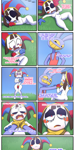 4_toes barefoot bodily_fluids breasts duo feet female genitals male male/female nipples snuff strangling tears text toes vulva bunnynebula_(artist) pmn_(artist) glitch_productions the_amazing_digital_circus jax_(tadc) human humanoid mammal absurd_res english_text hi_res