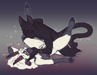 3_eyes anthro areola bedding bedding_background biped black_body black_fur black_nose blush blush_lines bodily_fluids breasts cloven_hooves duo eye_contact eyelashes female female_penetrated finger_fetish finger_in_mouth from_front_position fur grabbing_sheets hair heart_symbol hooves horn kneeling leaning leaning_forward leg_grab long_hair long_tail looking_at_another looking_pleasured lying male male/female male_penetrating male_penetrating_female medium_breasts missionary_position multi_eye nipples nude on_back onomatopoeia penetration penile penile_penetration penis_in_vagina sagging_breasts saliva scar sex sound_effects spread_legs spreading tail text three-quarter_view tongue tongue_out unguligrade vaginal vaginal_penetration white_eyelashes wool_(fur) wool_hair thiritherabbit cult_of_the_lamb massive_monster_(studio) lamb_(cult_of_the_lamb) narinder bovid caprine domestic_cat felid feline felis mammal sheep 2026 digital_drawing_(artwork) digital_media_(artwork) full-length_portrait portrait signature demigirl_(lore) nonbinary_(lore)