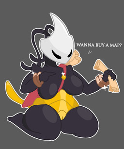 anthro armor big_breasts black_body breasts female map mask solo thick_thighs darkoh hollow_knight:_silksong hollow_knight_(franchise) team_cherry shakra_(hollow_knight:_silksong) arthropod absurd_res hi_res
