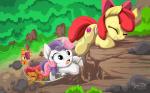 adventure detailed_background feathered_wings feathers female feral forest group horn nude orange_body orange_feathers outside plant ravine rock string text tree wings mysticalpha friendship_is_magic hasbro my_little_pony mythology apple_bloom_(mlp) babs_seed_(mlp) scootaloo_(mlp) sweetie_belle_(mlp) earth_pony equid equine horse mammal mythological_creature mythological_equine pegasus pony unicorn 16:10 2016 hi_res url widescreen