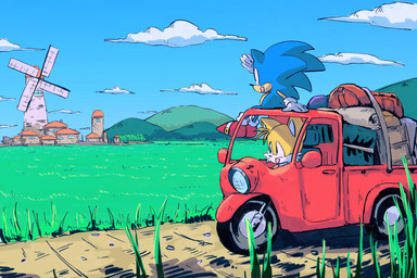 2020 3:2 anthro black_eyes blue_body blue_fur blue_sky building canid canine classic_sonic classic_sonic_(universe) classic_tails clothing cloud day digital_media_(artwork) digital_painting_(artwork) duo eulipotyphlan field footwear fox fur gloves grass handwear hedgehog hi_res hill male mammal miles_prower open_mouth open_smile outside shoes sima3659 sky smile sonic_the_hedgehog sonic_the_hedgehog_(series) vehicle white_body white_fur windmill yellow_body yellow_fur