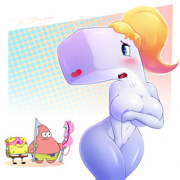 anthro areola areola_slip being_watched blonde_hair blush bra breasts clothed clothed/nude clothed_male clothing clothing_theft covering covering_breasts covering_crotch covering_self embarrassed female group hair harpoon heart_clothing heart_panties heart_symbol heart_underwear looking_at_another male melee_weapon navel nude nude_female panties pink_bra pink_clothing pink_panties pink_underwear polearm spear stealing trio underwear underwear_on_head weapon sirredbenjamin nickelodeon spongebob_squarepants patrick_star pearl_krabs spongebob_squarepants_(character) aquatic asterozoan cetacean echinoderm mammal physeteroid sea_sponge sperm_whale starfish toothed_whale whale 1:1 2020 digital_media_(artwork) hi_res signature