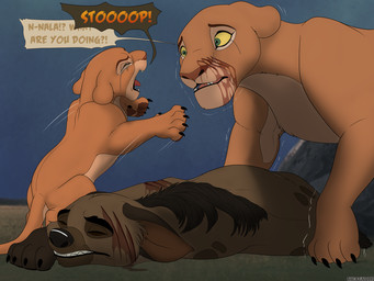 age_difference angry blood bodily_fluids claws confusion crying dialogue female feral feral_on_feral grass group lying male male/female misunderstanding plant protective rock sky tears trio violence wounded young young_female young_feral younger_female backlash91 conditional_dnp disney the_lion_king banzai_(the_lion_king) nala_(the_lion_king) sarafina_(the_lion_king) felid feline hyena lion mammal pantherine spotted_hyena 2022 4:3 digital_media_(artwork) hi_res mother_(lore) parent_(lore)