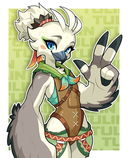 anthro armor beak biped blue_beak blue_eyes blue_kerchief blue_neckerchief blush blush_stickers border cheek_tuft chest_tuft closed_smile clothed clothed_anthro clothed_male clothing eyebrows eyelashes facial_markings facial_tuft feather_hair feather_hands feather_tuft feathered_wings feathers femboy gesture green_kerchief green_markings green_neckerchief grey_body grey_eyebrows grey_feathers grey_markings hair hand_gesture head_markings kerchief leather leather_armor looking_at_viewer male male_anthro markings mouth_closed multicolored_body multicolored_feathers multicolored_kerchief multicolored_neckerchief neckerchief neckwear orange_kerchief orange_neckerchief outline pseudo_hair smile smiling_at_viewer solo tied_hair tuft white_body white_border white_feathers white_outline win-victory-love wings young young_anthro young_male budoti nintendo tears_of_the_kingdom the_legend_of_zelda tulin_(tloz) avian rito 2025 absurd_res digital_media_(artwork) hi_res