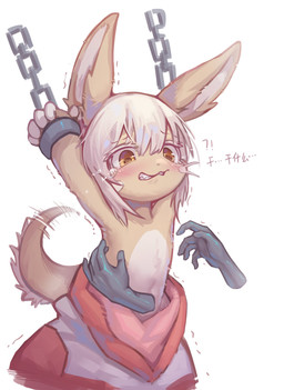 ambiguous_gender anthro arms_above_head bdsm blush bodily_fluids bondage bound captured chain chained clothed clothing crying cuff_(restraint) disembodied_hand duo fur kemono metal_cuffs multicolored_body multicolored_fur restrained restraints shackles solo_focus tan_body tears tickle_torture tickling two_tone_body two_tone_fur yellow_eyes young young_anthro emolga_1 made_in_abyss nanachi lagomorph mammal narehate hi_res