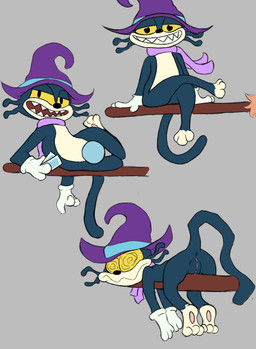anthro anus card clothing crystal_ball female genitals hat headgear headwear lying magic_user on_front scarf sitting_on_broom smile solo vulva witch witch_hat srjakbee acecraft domestic_cat felid feline felis mammal absurd_res hi_res
