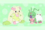 3_toes 4_fingers ambiguous_gender bandai_namco bib blush bow_(feature) bow_accessory bubblepuppers clean_diaper clothed clothing daww diaper diaper_fetish diaper_under_clothing diaper_under_onesie digimon digimon_(species) dotted_background duo ear_bow exposed_diaper eyes_closed feet feral fingers footwear green_background green_body heart_bandanna heart_bib heart_clothing heart_kerchief heart_neckerchief heart_print heart_symbol kerchief legwear letterbox long_ears multi_leg multi_limb name_in_heart neckerchief object_in_mouth onesie open_onesie pacifier pacifier_in_mouth pattern_background print_bandanna print_bib print_clothing print_kerchief print_neckerchief simple_background socks terriermon text text_in_heart text_on_bandanna text_on_bib text_on_clothing text_on_kerchief text_on_neckerchief text_print toes twin_bows twin_ear_bows wearing_diaper wormmon