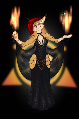 anthro cleric female hair magic magic_light magical_tattoo purple_eyes red_hair solo azaleesh hollow_hip_backless_chain_dress ani_d'esprimenti_(ghostlupe) eurasian_lynx felid feline lynx mammal 2:3 absurd_res hi_res nonbinary_(lore) trans_(lore) trans_woman_(lore)