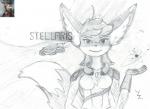 anthro atom big_ears breasts clothed clothing female female_anthro fully_clothed looking_at_viewer solo space standing text yanzihko stellaris alien canid canine fox mammal 2019 hi_res monochrome sketch traditional_media_(artwork)