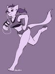 anthro athletic athletic_anthro athletic_female barefoot bottomwear clothing digitigrade dolphin_shorts earbuds electronics feet female hair headphones jogging monotone_earbuds monotone_headphones pawpads ponytail running shirt shorts simple_background smile solo tank_top topwear white_earbuds white_headphones halcy0n domestic_cat felid feline felis mammal 2020 3:4 hi_res