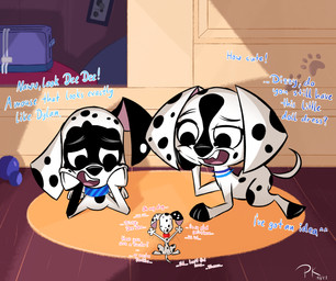 black_body black_fur black_nose black_paws black_spots blue_collar collar female feral fur group heterochromatic_ears leg_markings macro male markings size_difference socks_(marking) spots toony trio white_body white_fur white_spots pkbr4insh0ck_(artist) 101_dalmatian_street 101_dalmatians disney dee_dee_(101_dalmatians) dizzy_(101_dalmatians) dylan_(101_dalmatians) canid canine canis dalmatian domestic_dog mammal hi_res