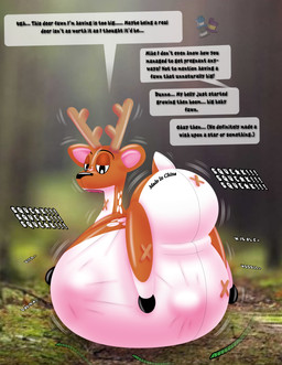 anthro antlers belly big_belly black_nose blurred_background brown_body duo fetal_movement half-closed_eyes horn huge_belly hyper hyper_belly hyper_pregnancy inflatable looking_at_viewer looking_back looking_back_at_viewer male motion_lines narrowed_eyes offscreen_character onomatopoeia open_mouth photo_background pink_inner_ear pregnant pregnant_anthro pregnant_male resting_on_belly shaking short_tail sound_effects speech_bubble squeaking tail talking_to_another text white_body fancy_blue deer_mike mike_(deer_mike) animate_inanimate deer hybrid living_inflatable mammal 2026 absurd_res english_text hi_res mixed_media photography_(artwork)