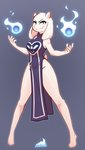 anthro bovid_horn caprine_horn clothed clothing crotch_lines female fire flaming_orb goat_ears goat_horn goat_tail horn looking_at_viewer magic no_underwear pelvic_curtain simple_background slit_dress solo nekuzx undertale undertale_(series) toriel boss_monster_(undertale) bovid caprine goat mammal hi_res