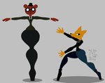 anthro bulge canon_couple duo male no_outlines side_butt simple_background small_waist t-pose thick_thighs what wide_hips thatdawgmurray night_in_the_woods angus_delaney gregg_lee bear canid canine fox mammal hi_res