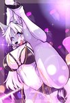 anthro big_breasts bikini bodily_fluids breasts clothing female footwear gold_(metal) gold_jewelry high_heels jewelry kemono open_mouth raised_leg shoes solo strip_club sweat swimwear thong tongue two-piece_swimsuit underwear ookamiwaho okami_bark canid canine canis mammal wolf