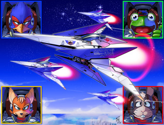 airwing ambiguous_gender anthro beak blue_body blue_feathers buckteeth clothed clothing feathers front_view fur gesture green_body group hand_gesture orange_body orange_fur red_clothing sky star starry_sky teeth thumbs_up topwear ethandoesathing nintendo star_fox falco_lombardi fox_mccloud peppy_hare slippy_toad amphibian avian bird canid canine fox frog hare lagomorph leporid mammal 2026 hi_res