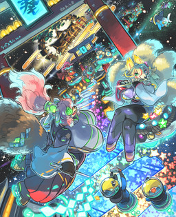 ambiguous_gender anthro asian_clothing big_breasts bodysuit bottomwear breasts busty_feral camera clothed clothing cybernetic_ear cybernetics duo_focus east_asian_clothing eyewear female feral flute goggles group hakama hover_boots hover_chair japanese_architecture japanese_clothing kasumi_pattern kemono machine miko_outfit musical_instrument path playing_flute playing_music science_fiction shinto_gate shinto_shrine shrine sitting skinsuit space spacesuit star taking_picture tight_clothing torii wind_instrument woodwind_instrument utsuki_maito asian_mythology east_asian_mythology japanese_mythology mythology canid canine canis domestic_dog foo_dog fox komainu mammal shishi_dog yokai hi_res