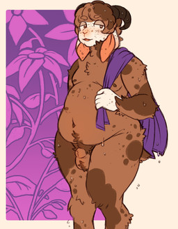 animal_genitalia anthro balls belly blush fully_sheathed fur genitals nipples nude nude_anthro pubes sheath simple_background slightly_chubby slightly_chubby_anthro solo standing tan_background thick_thighs water wet wet_body wet_fur wide_hips cuppalion bovid caprine mammal sheep trans_(lore) trans_woman_(lore)