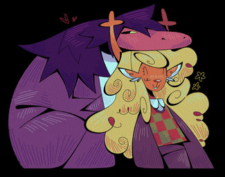 ^_^ anthro antlers big_hair black_background blonde_hair brown_body brown_fur buckteeth checkered checkered_clothing checkered_sweater checkered_topwear chin_on_head clothed clothed_anthro clothed_female clothing duo eyes_closed female female/female female_anthro fur hair happy head_on_head heart_symbol horn inner_ear_fluff jacket long_hair long_snout looking_at_viewer pattern_clothing pattern_sweater pattern_topwear purple_body purple_clothing purple_hair purple_jacket purple_topwear red_nose rounded_snout simple_background smile snout sweater sweater_vest teeth topwear tuft vest yellow_sclera crtghost deltarune undertale_(series) noelle_holiday susie_(deltarune) deer mammal new_world_deer reindeer reptile scalie 2025 digital_media_(artwork)