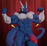 abs anthro balls biceps big_balls big_penis blue_body ear_piercing ear_ring flexing genitals horn huge_balls huge_penis humanoid_genitalia humanoid_penis male muscular muscular_anthro muscular_male penis piercing ring_piercing solo e-zoid finnter_(e-zoid) alien 2020 absurd_res hi_res