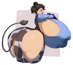 absurd_res animal_humanoid big_breasts big_butt black_hair bodily_fluids bovid bovid_humanoid bovine bovine_ears bovine_humanoid breasts butt clothing digital_media_(artwork) ear_piercing ear_tag facial_piercing female gloves hair handwear hi_res horn huge_breasts huge_butt huge_thighs humanoid hyper hyper_breasts hyper_butt hyper_thighs lactating lactating_through_clothing latex latex_clothing latex_gloves latex_handware latex_handwear looking_at_viewer looking_sideways mammal mammal_humanoid milk milk_drip naze nipple_outline nipples nose_piercing piercing ponytail side_boob side_view signature simple_background small_waist solo tail tail_tuft thick_thighs tuft wet wet_clothing wide_hips